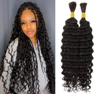 Curly Braiding Hair 100g 22 Inch Crochet Hair Deep Wave Bulk Hair for Boho Braids Knotless Braids No Weft Braiding Hair Extensions Long Curly Hair Bundle, 1 Pack